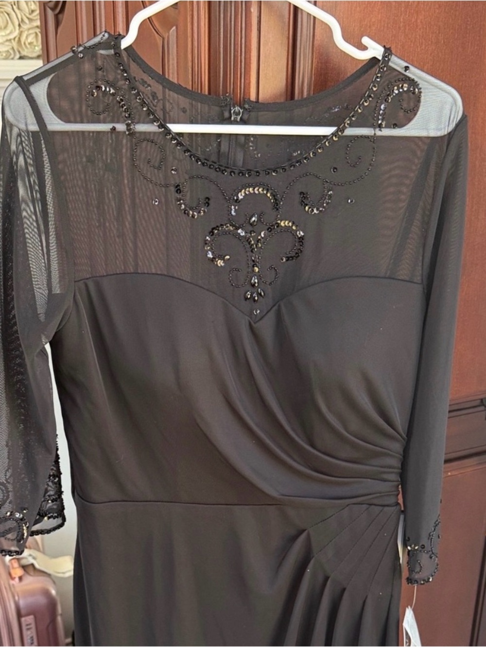 Alex Evenings NWT Black Beaded Mesh Formal Evening Gown Dress Size 12